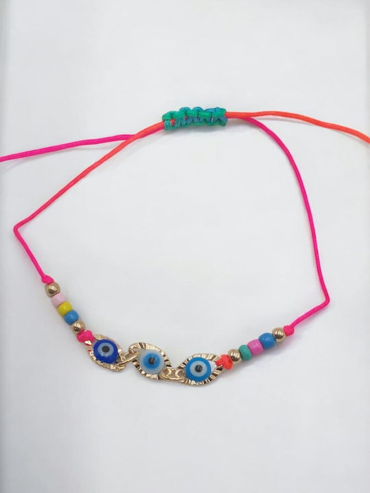 Macrame Bracelet with Three Evil Eye Beads and Multicolored Beads