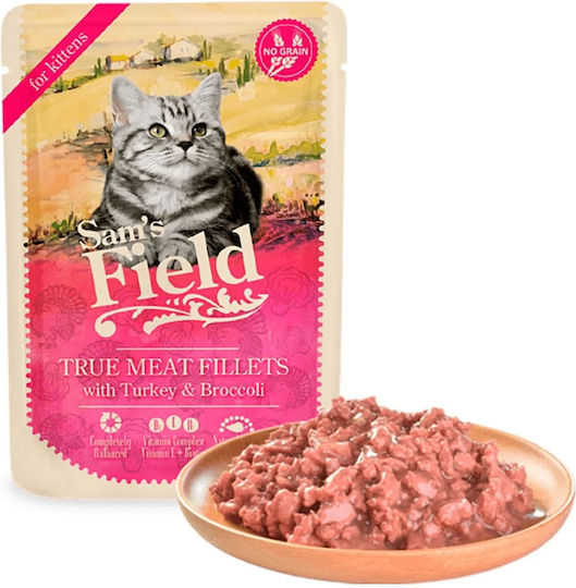 Sam's Field Hrană Umedă pentru Pisici Tinere în Conservă cu Curcan 85gr