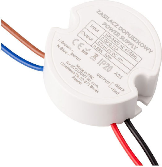 Eco Light LED Power Supply Waterproof IP67 Power 10W with Output Voltage 12V