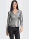 Women's Blouse with V Neckline Silver