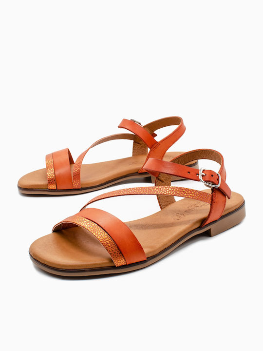 Leder Flache Sandalen für Damen Anatomisch in Orange Farbe