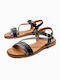 Leder Flache Sandalen für Damen Anatomisch in Schwarz Farbe