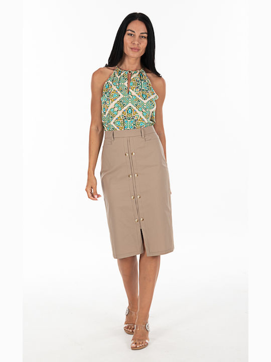 Korinas Fashion High Waist Skirt in Beige color