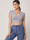 Women's Blouse Short Sleeve with V Neckline Gray