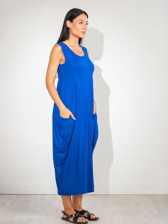 Long Sleeveless Dress with Pockets Blue Roua One Size