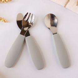 Kiokids Baby Cutlery Set made of Metal for 6+ months Gray 3pcs