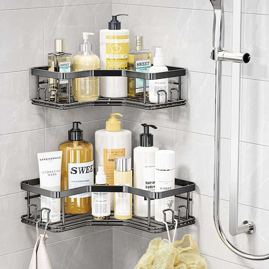 Quasar Colțar Montat pe perete Raft Baie Metal cu 4 Rafturi 24.5x24.5x6.5cm Neagră