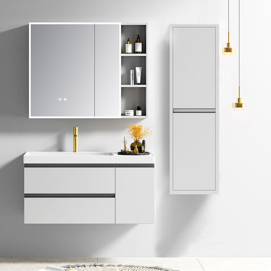 Martin Waschtisch mit Waschbecken & Spiegel mit Licht Light Grey