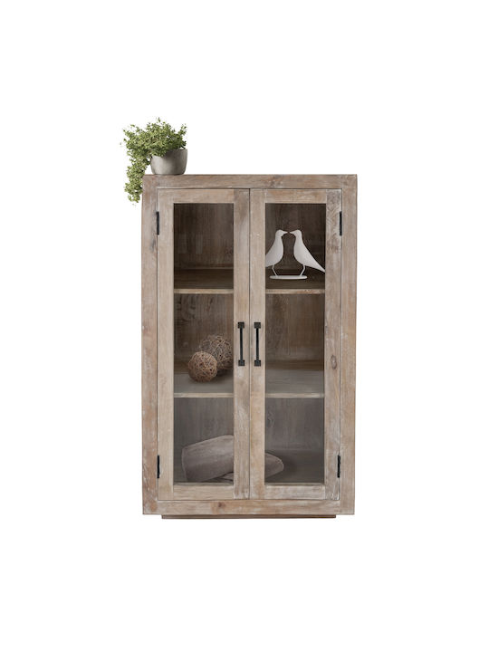 Floor Solid Wood Living Room Display Cabinet with Glass White/Natural Wood 71x37x110cm