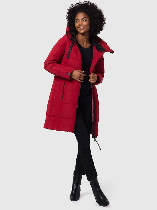 Marikoo Women's Long Lifestyle Jacket Waterproof for Winter with Hood Blood Red