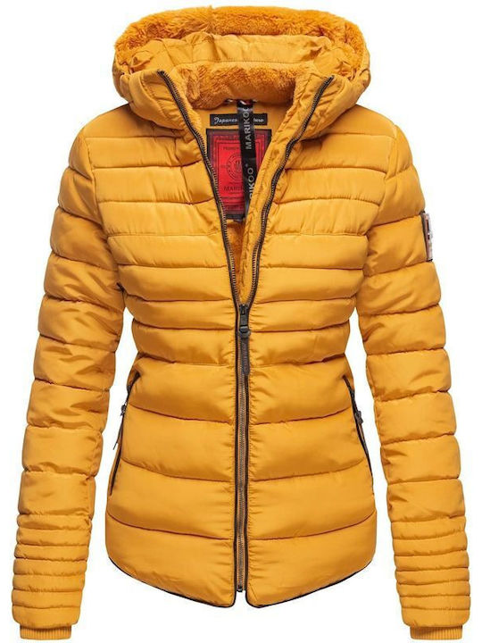 Marikoo Women's Short Lifestyle Jacket for Winter with Hood Yellow