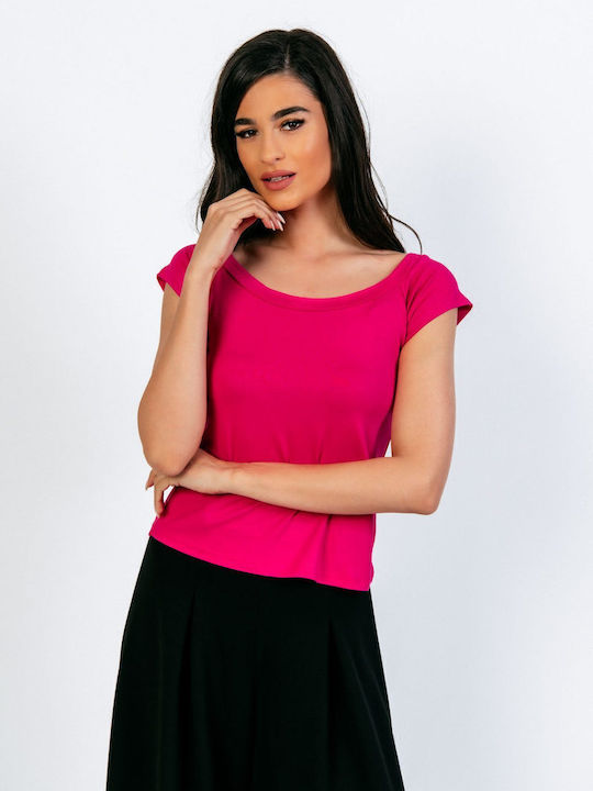 Boutique Women's Blouse with Boat Neckline Fuchsia