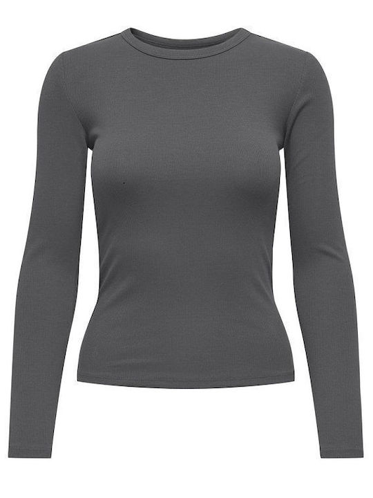 Only Damen Bluse Baumwolle Langärmelig grey