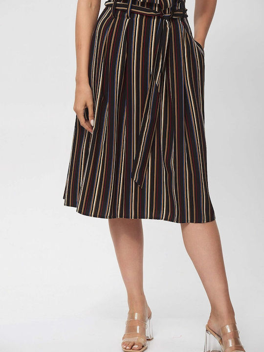 Ths-Fashion Midi Skirt Printed Black