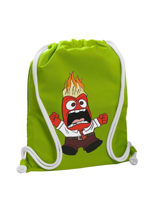 Inside Out Anger Backpack Drawstring Gymbag Lime Green Pocket 40x48cm & Thick Cords