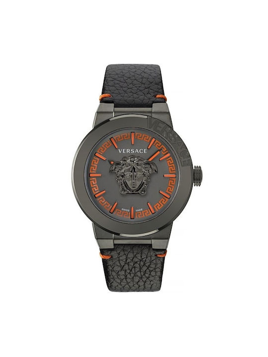 Versace Medusa Infinite Watch Battery with Black Leather Strap