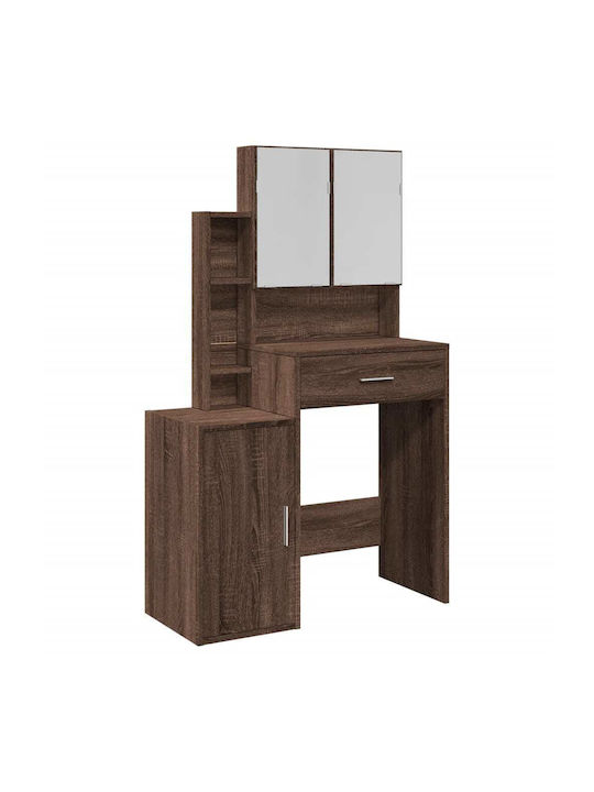 Wooden Makeup Dressing Table Brown Oak with Mirror 80x35x132cm