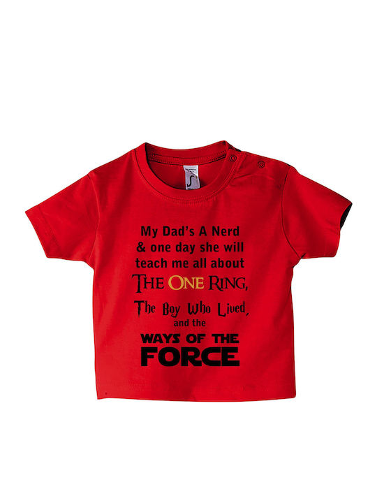 kirikoko Kinder-T-Shirt Red My Dad Is A Nerd, H...