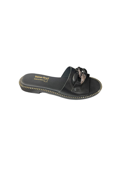 Benefeet Leather Women's Flat Sandals in Black Color