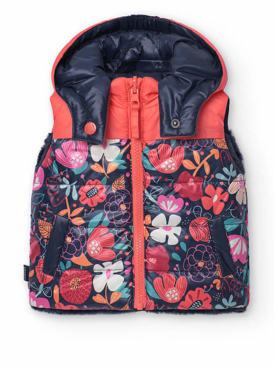 Kids' Fur Sleeveless Double Sided with Hood Floral
