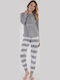 Vienetta Damen Winterpyjamas "Gute Nacht"-303153 Grau Melange