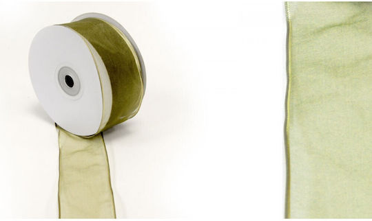 Organza Ribbon Olive Wire Edge 3.8cm X 25y