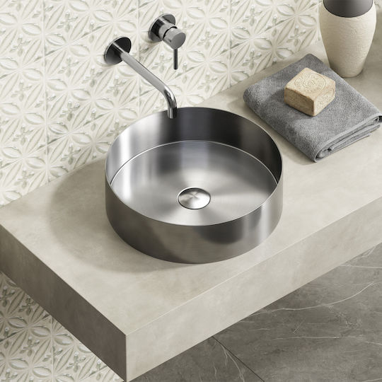 Karag Venus Countertop Sink Porcelain 38x38x11cm Brushed Steel