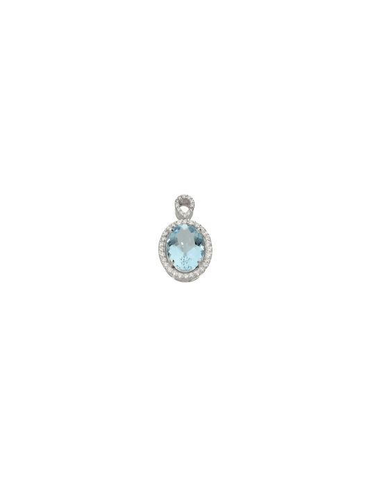 White Gold 18k Oval Rosette Aquamarine Diamond Pendant