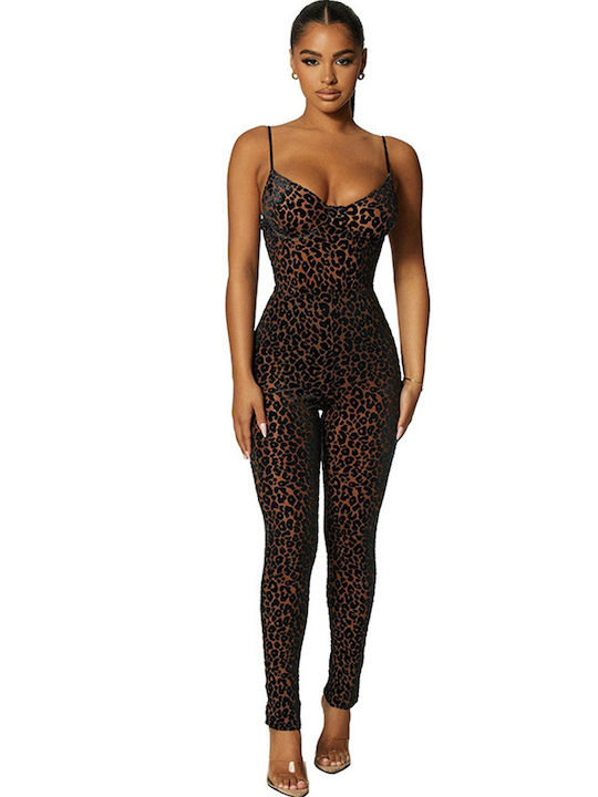 Animal Print Strappy One-piece Jumpsuit