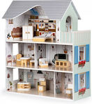 Casa de Păpuși din Lemn înalt cu Mobilier Emma's Dollhouse Ecotoys 8301