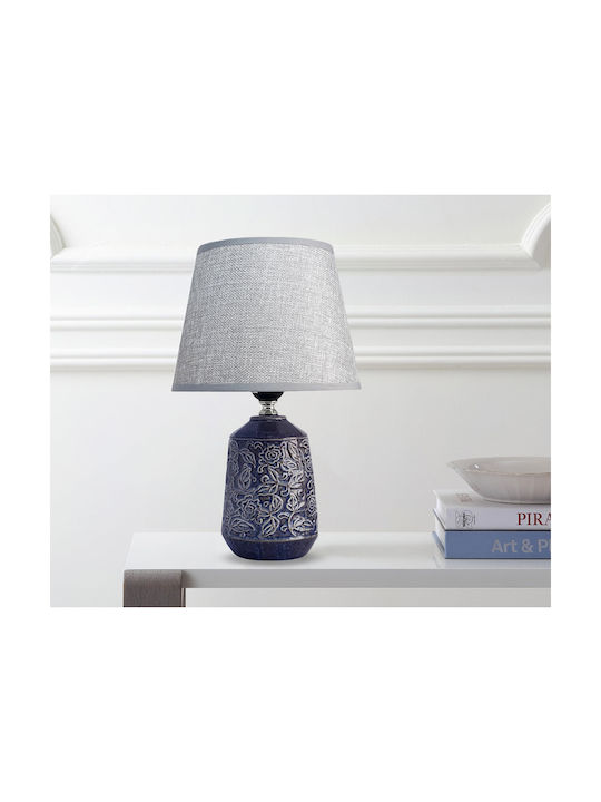 Powertech Keramik Tischlampe für Fassung E27 mit Gray Schirm und Blau Basis