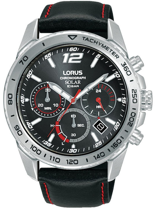 Lorus Sports Ανδρικό Ρολόι Χρονογράφος Μπαταρίας με Μαύρο Δερμάτινο Λουράκι