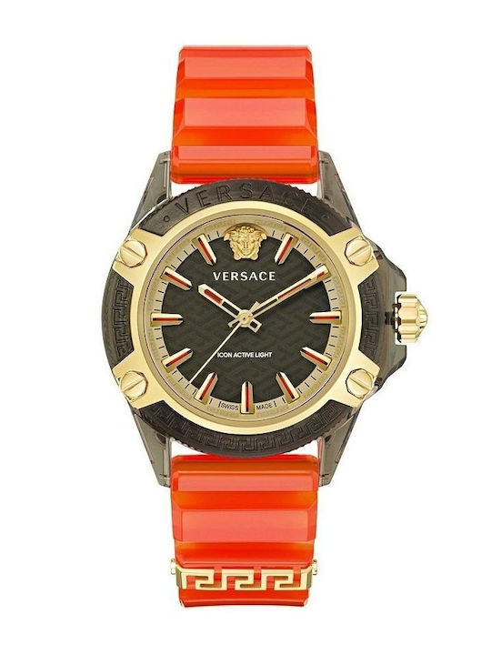 Versace Icon Women's Watch with Orange Rubber Strap