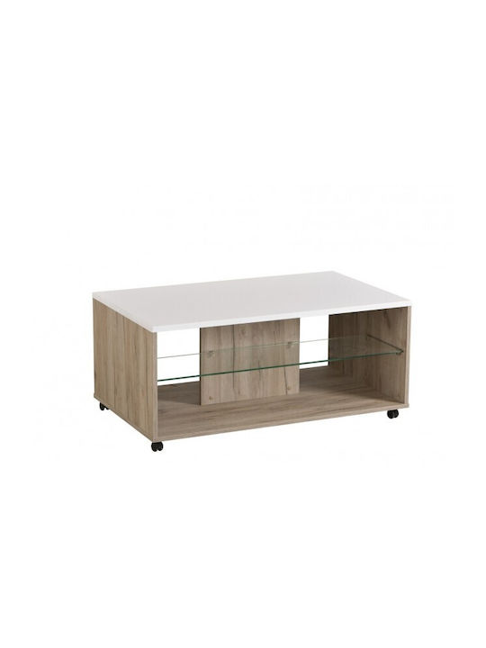 Rectangular Coffee Table Italy with Wheels White L101xW60xH45cm