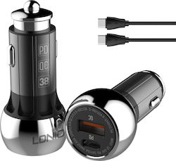Ldnio C1 Car Charger with Ports 1xUSB-A 1xType-C and Cable Type-C