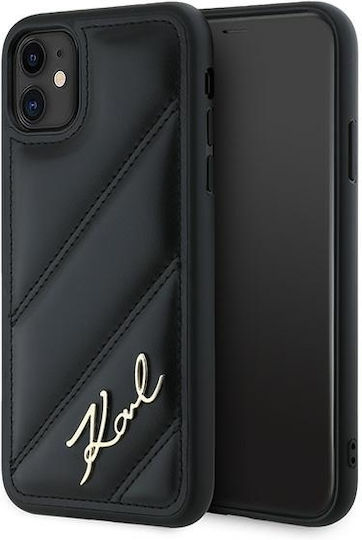 Karl Lagerfeld Diagonal Quilted Script Umschlag Rückseite Silikon / Kunststoff / Leder Schwarz (iPhone 11)