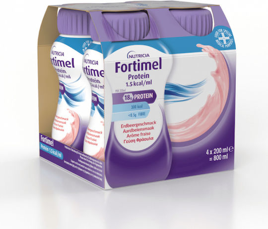 Nutricia Fortimel Protein 1.5kcal Ειδικό Συμπλήρωμα Διατροφής 4 x 200ml Φράουλα