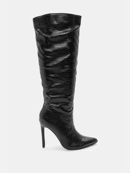 Luigi Synthetic Leather High Heel Women's Boots with Zipper Black