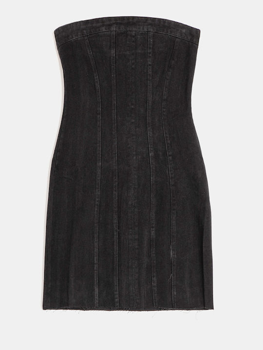 Mini Strapless Black Denim Dress