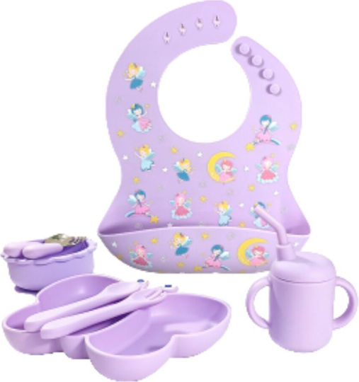 Queen Mother Σετ Φαγητού Fairies And Butterfly από Σιλικόνη με Αντιολισθητική Βάση Μωβ 6τμχ για 6+ μηνών