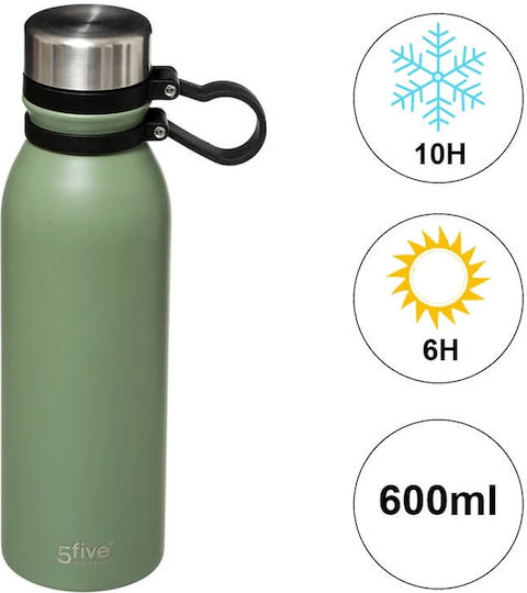 5Five Stainless Steel Thermos Bottle 600ml Khaki
