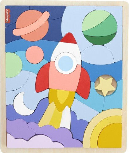 Дървено Детски Пъзел с Шипове Космос за 3+ Години 41бр Mattel
