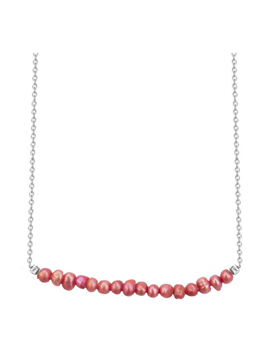 Theodora's Jewellery Κολιέ από Ροζ Επιχρυσωμένο Ατσάλι με Πέρλες Ροζ Pink