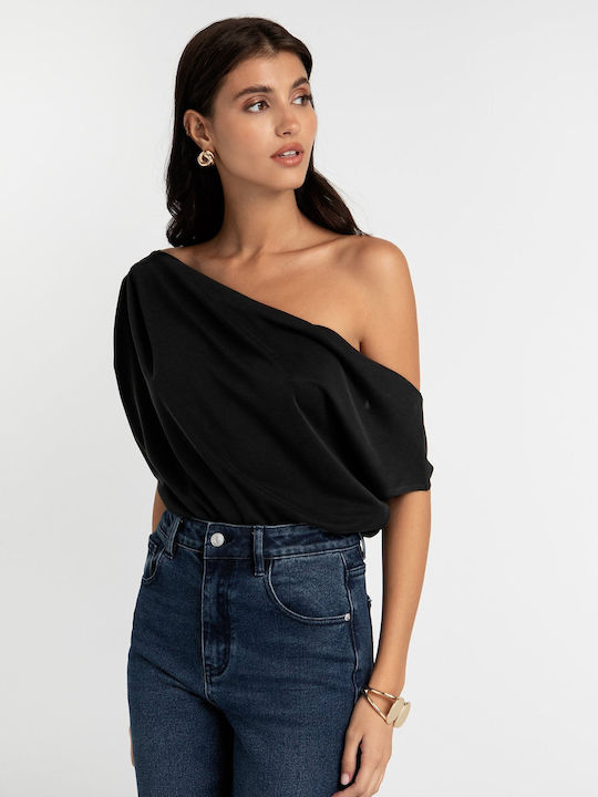 Toi&Moi Damen Bluse mit einem Schulter Schwarz