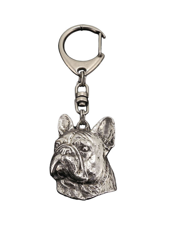 Cheie argintie cu Bulldog Francez II - Decorațiune pentru geantă cu câine, pandantiv pentru rucsac de Art