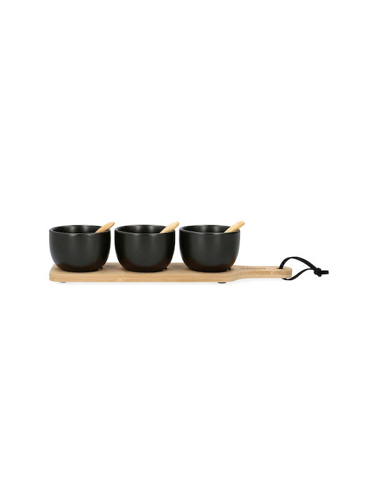 Homla Ceramic Dessert Divided Serving Plate Black Ø8cmxY7.5cm 7x32x7.5cm 3pcs