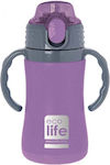 Lifegreen Sticlă pentru Copii Termos Oțel inoxidabil cu Pai Violet 300ml