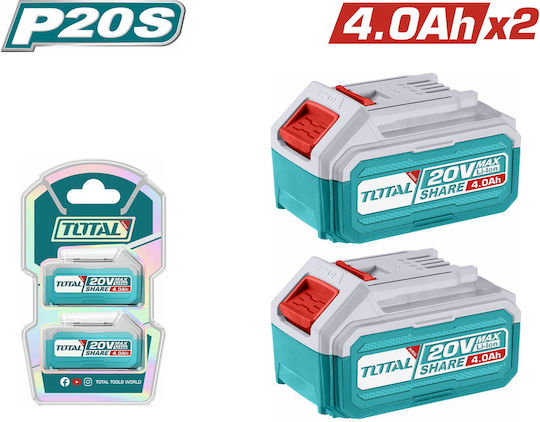 Total Σετ 2 Μπαταριών Εργαλείου Λιθίου 20V με Χωρητικότητα 4Ah
