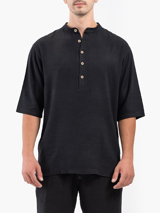 Vittorio Artist Short-sleeved Linen Shirt Black