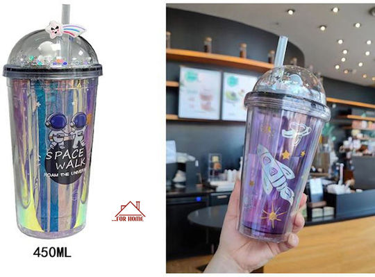 ForHome Glass Water made of Plastic with straw 450ml